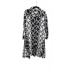 Step in Style 2X Black and White Patterned Long Sleeve Dress 100% Cotton